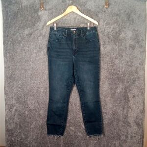 Good American Good Waist Crop Raw Hem Blue Womens Jeans Size 15
